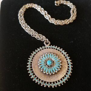 Vintage Faux Turquoise Stone Pendant Necklace